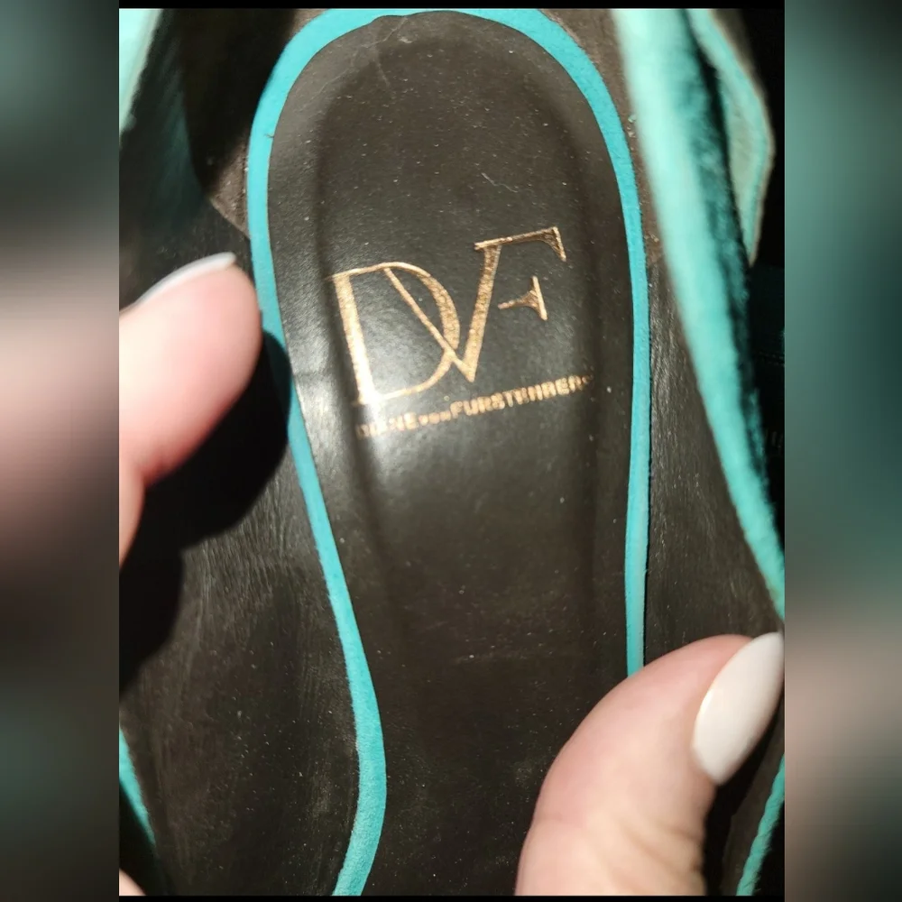 Diane Von Furstenberg Teal Suede Wedge Heels Sz 7 - Picture 5 of 9